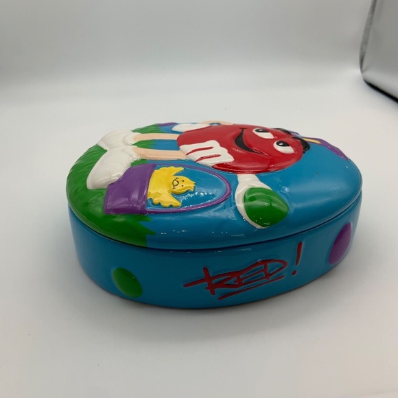 Vintage M&M Easter Red M&M Ceramic Easter Egg Shaped Dish with Lid - Picture 6 of 15
